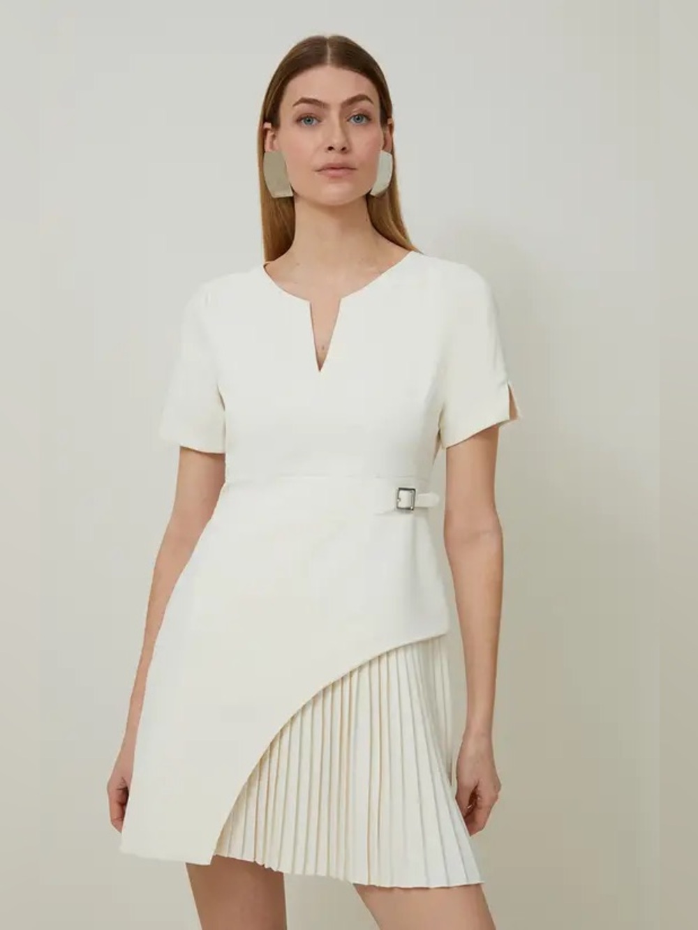 Karen Millen Tailored Military Pleat Mini Dress NWT Cream Courthouse Wedding